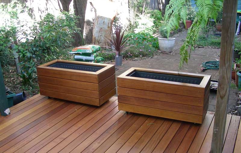 twin wooden planter boxes