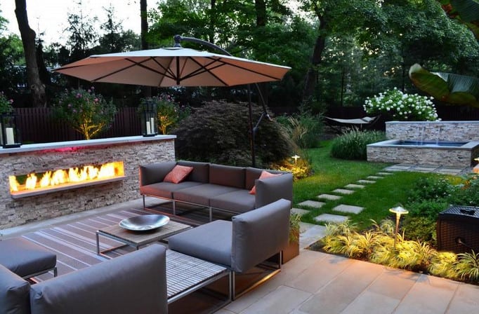 backyard landscape design with firepit