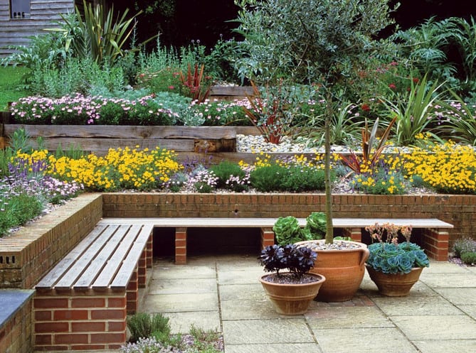 garden brick bench