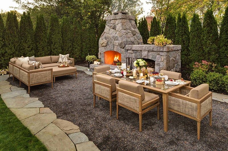 gravel patio landscape design ideas with fireplace